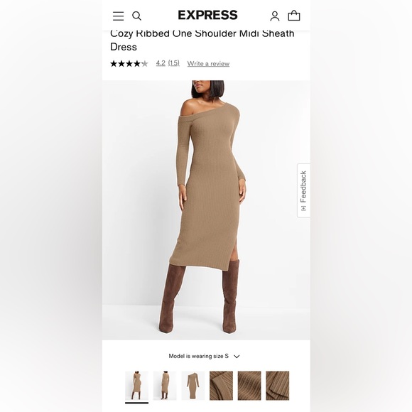Express Cozy Ribbed One Shoulder Midi Sheath Dress size small - Picture 8 of 9